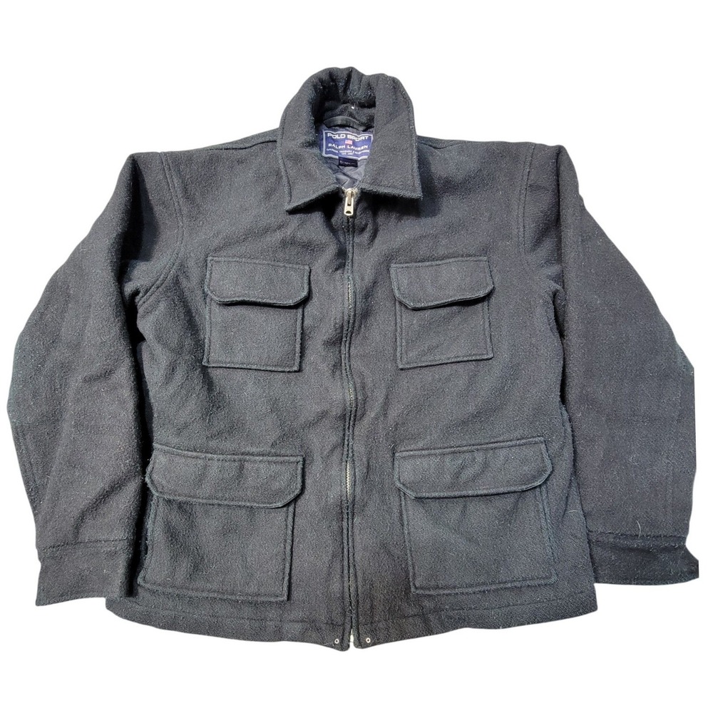 Polo Ralph Lauren Men's Utility Jacket Large Black Mackinaw Cruiser Wool Blend